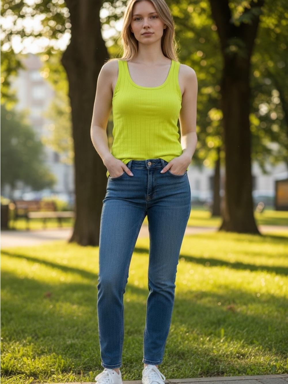 Massimo Dutti Lime Ribbed Tank Top